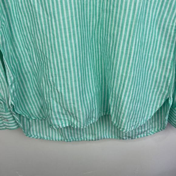 Talbots Green and white striped 1/2 button up Linen blend blouse size small - Picture 3 of 7